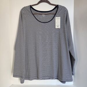 Navy stripe Lands' End long sleeve scoop neck top 20W-22W NWT